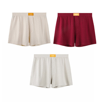 Mens Solid-color Mid-rise Textured Soft Boxer Briefs