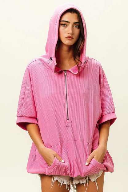 BiBi Vintage Washed Waffle Thermal Hoodie
