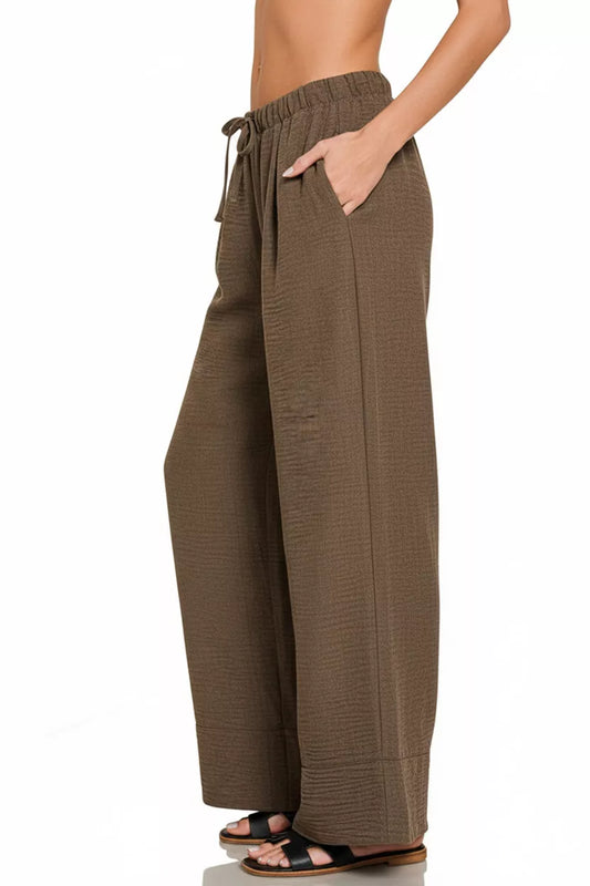 Zenana Woven Airflow Drawstring Pants