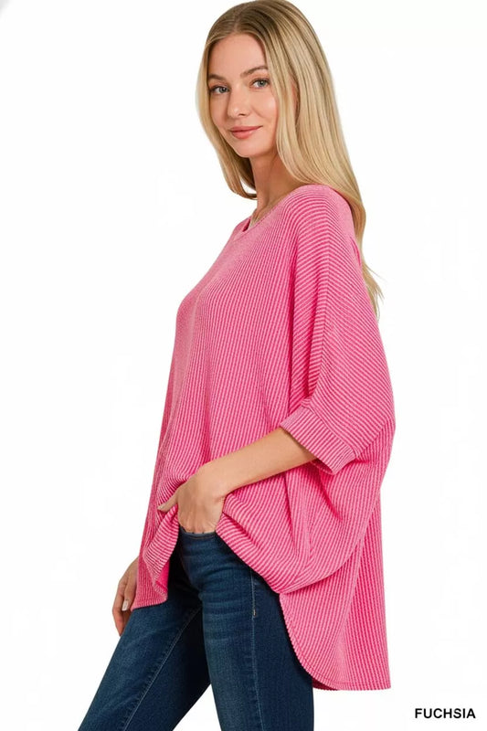Zenana Raised Rib Bat Sleeve Top