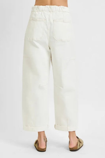 RISEN Full Size High Rise Crop Wide Barrel Cargo Pocket Jeans Plus Size