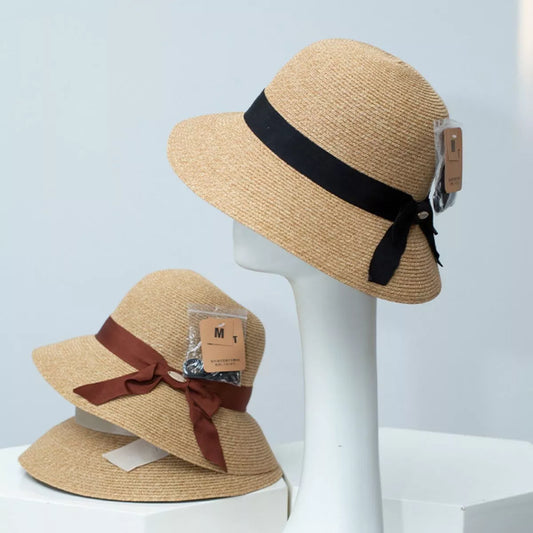 Straw Sun Hat with Ribbon Accent