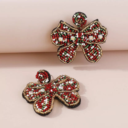 Beaded Bowknot Christmas Earrings