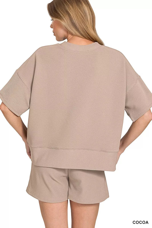 Zenana Ribbed Round Neck Waist Banded Tee & Shorts Set