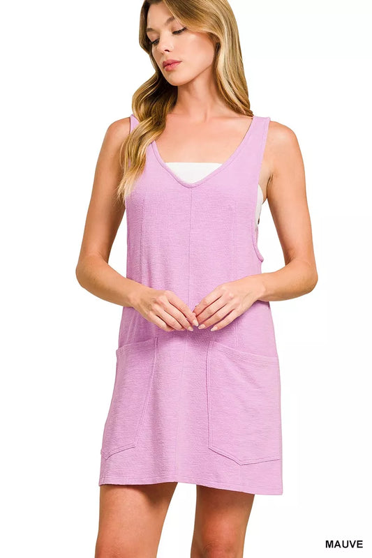 Zenana Washed Slub Adjustable Strap Overall Dress