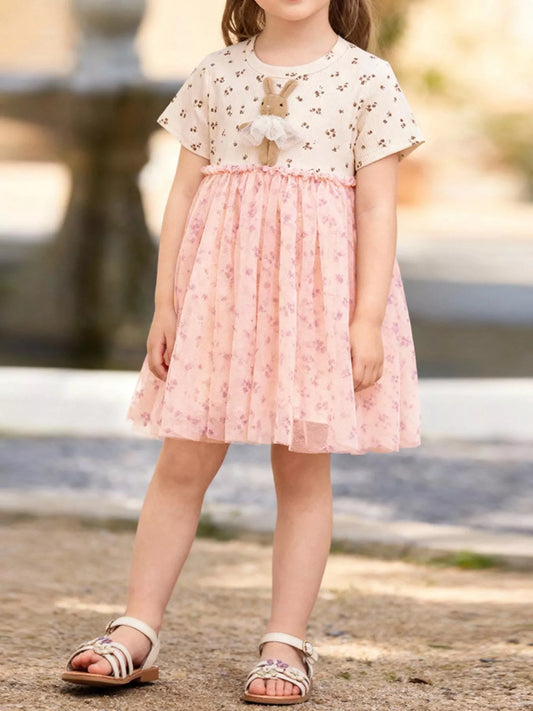 Children's Floral Bunny Applique Tulle Dress