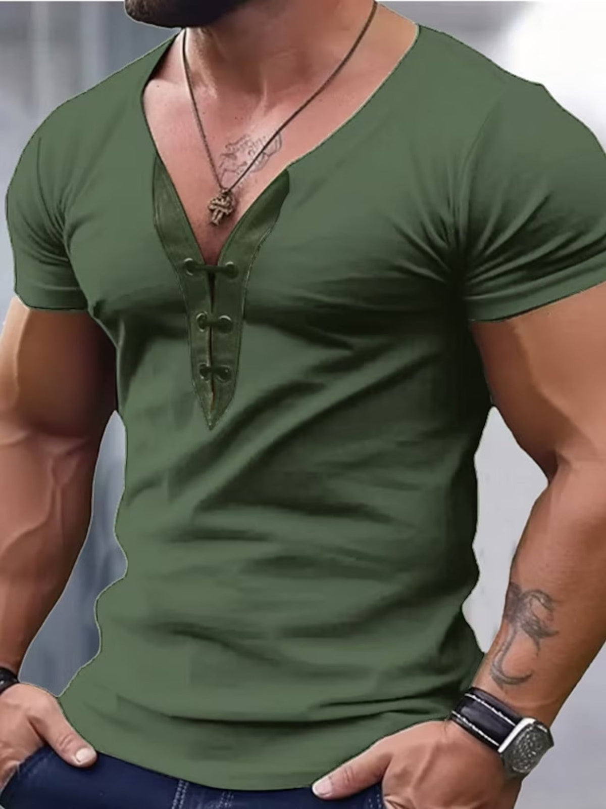 Men's Full Size Solid Color Short Sleeve T-Shirt Plus Size