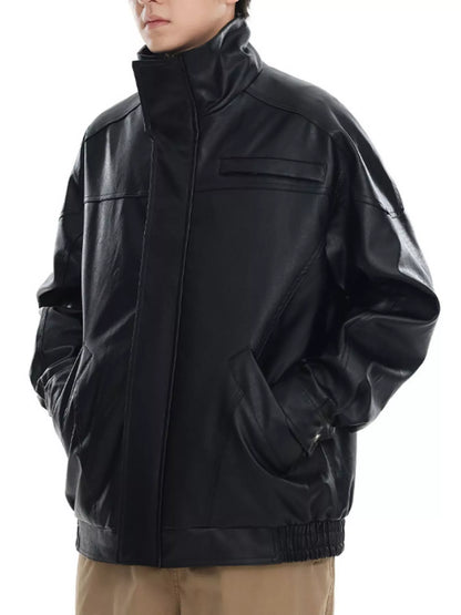 Men's Plus Size Stand Collar Leather Jacket