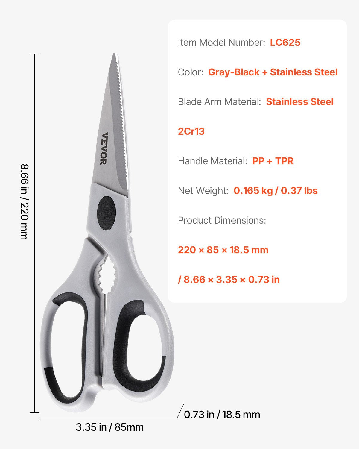 Kitchen Scissors Stainless Steel Kitchen Shears Protective Sheath Grey