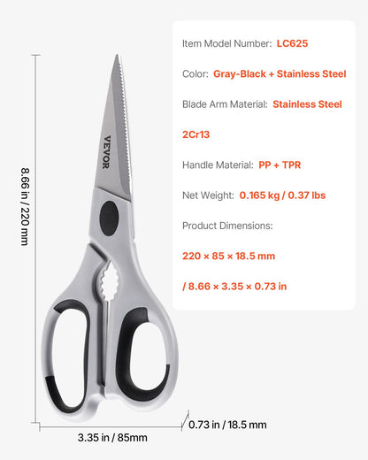 Kitchen Scissors Stainless Steel Kitchen Shears Protective Sheath Grey