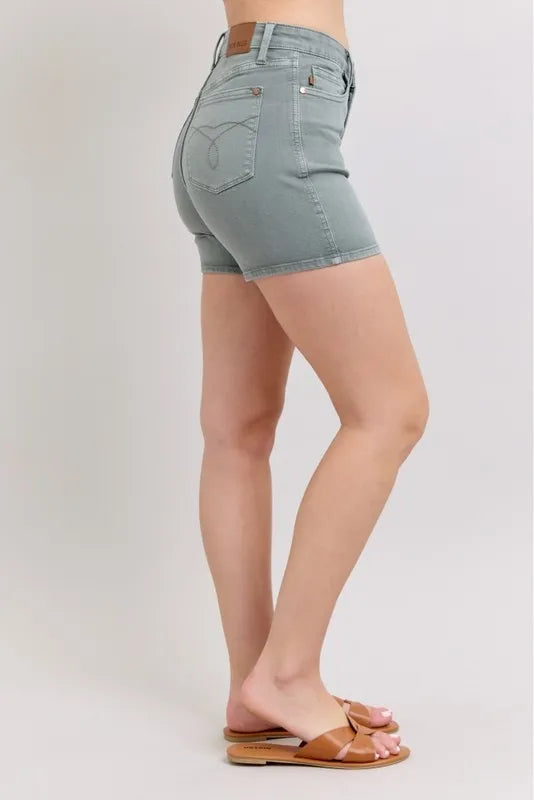 Judy Blue Full Size Hw Garment Dyed & Back Pkt Embroidery Shorts Plus Size