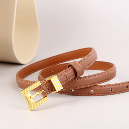 Skinny Leather Belt with Golden Buckle