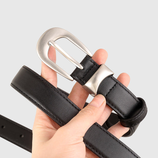Classic Leather Belt with Silver Buckle