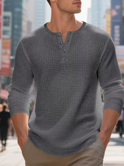 Men's Plus Size Casual Waffle Knit Henley T-Shirt