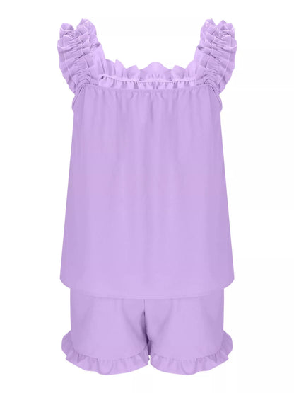 Ruffle Trim Sleeveless Top and Shorts Set