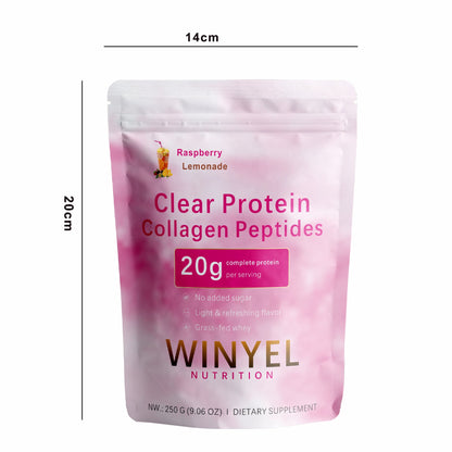 WINYEL Nutrition Clear Protein Collagen Peptides, Raspberry Lemonade, 20g Protein, Zero Sugar, Grass-Fed Whey, 250g