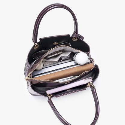 Embossed Pattern Leather Top Handle Handbag