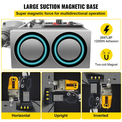 Magnetic Drill, 1100W 1.57' Boring Diameter, 2697lbf,12000N Portable Electric Mag Drill Press With 12 Drilling Bits, 580 RPM Max Speed Drilling Machine For Any Surface And Home Improvement