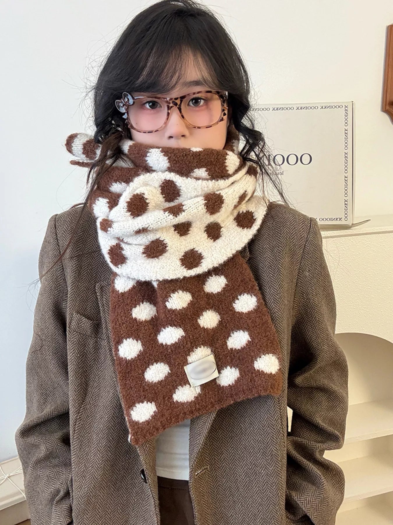 Polka Dot Knitted Scarf