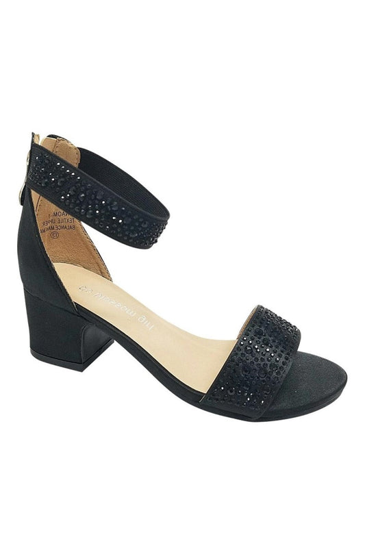 Girls Black Rhinestone Heels