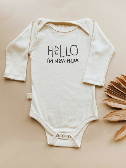 Hello I'm New Here Organic Bodysuit Long Sleeve