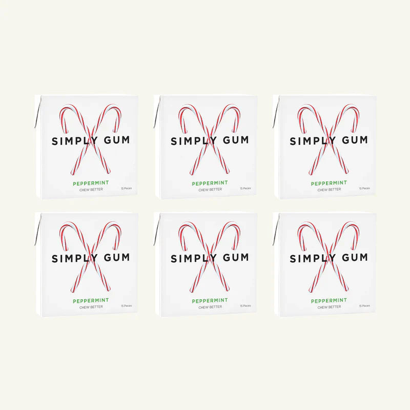 Simply Gum - Holiday Peppermint Gum, 15 ct (Pack of 6) - GMO Free Chewing Gum
