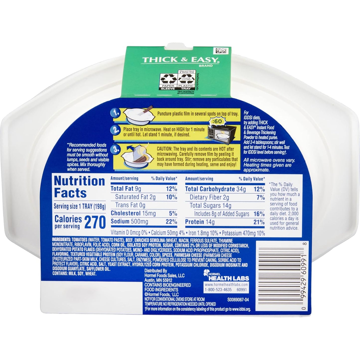 Hormel Thick & Easy Purees, Italian Style Lasagna, Case/7