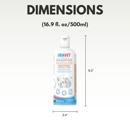 UBAVET Aloe & Oatmeal Shampoo for Dogs & Cats – Gentle, Moisturizing Cleanser for Sensitive Skin (16.9 fl oz / 500ml)