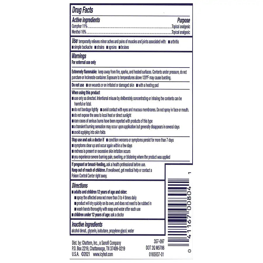 Icy Hot Pro Pain Relief Dry Spray, 4 oz Spray