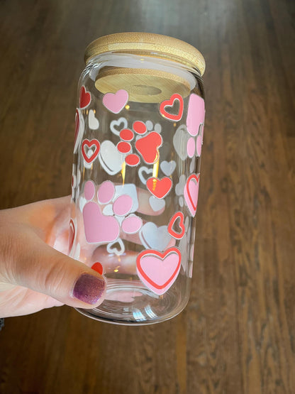 16oz Glass Cup with Lid & Straw