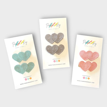 Knit Hearts Hair Clips