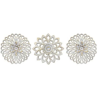 PREMIUS 3 Piece Floral Plaque Wall Decor Set, White, 10 Inches