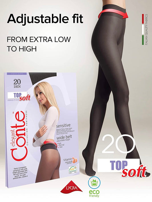 Conte Top Soft 20 Den - Classic Women's Tights Sheer to Waist T-top Low Waist Vitamin E (14С-36СП)