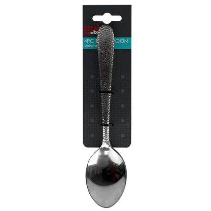 Home Basics 4 Pack Stainless Steel Dinner Spoons Set with Textured Handles, Silver