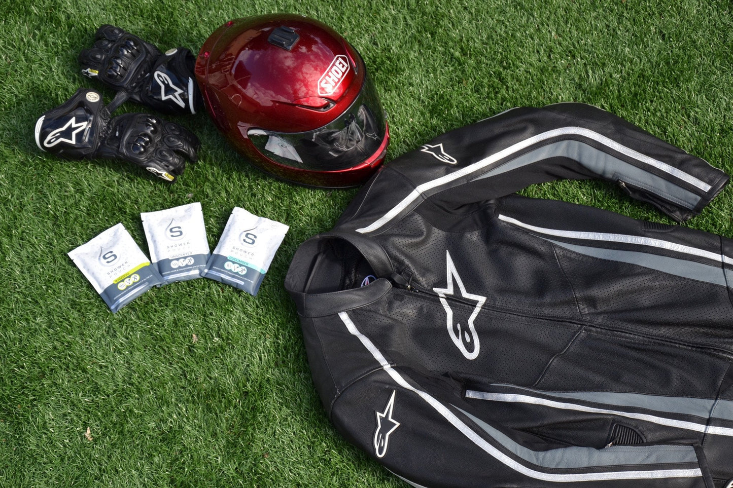 Adventure Sampler Kit: 4 Shower Pouches, 1 Hand Sanitizer (80%), and 1 Deodorant