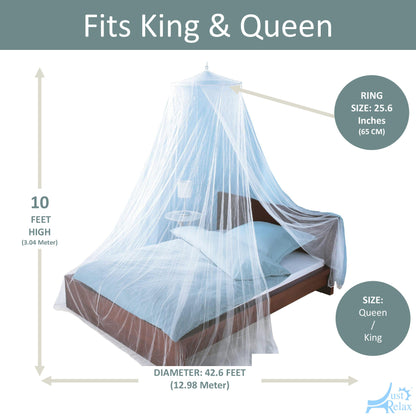 Just Relax Elegant Mosquito Net Bed Canopy Set, White, Queen-King