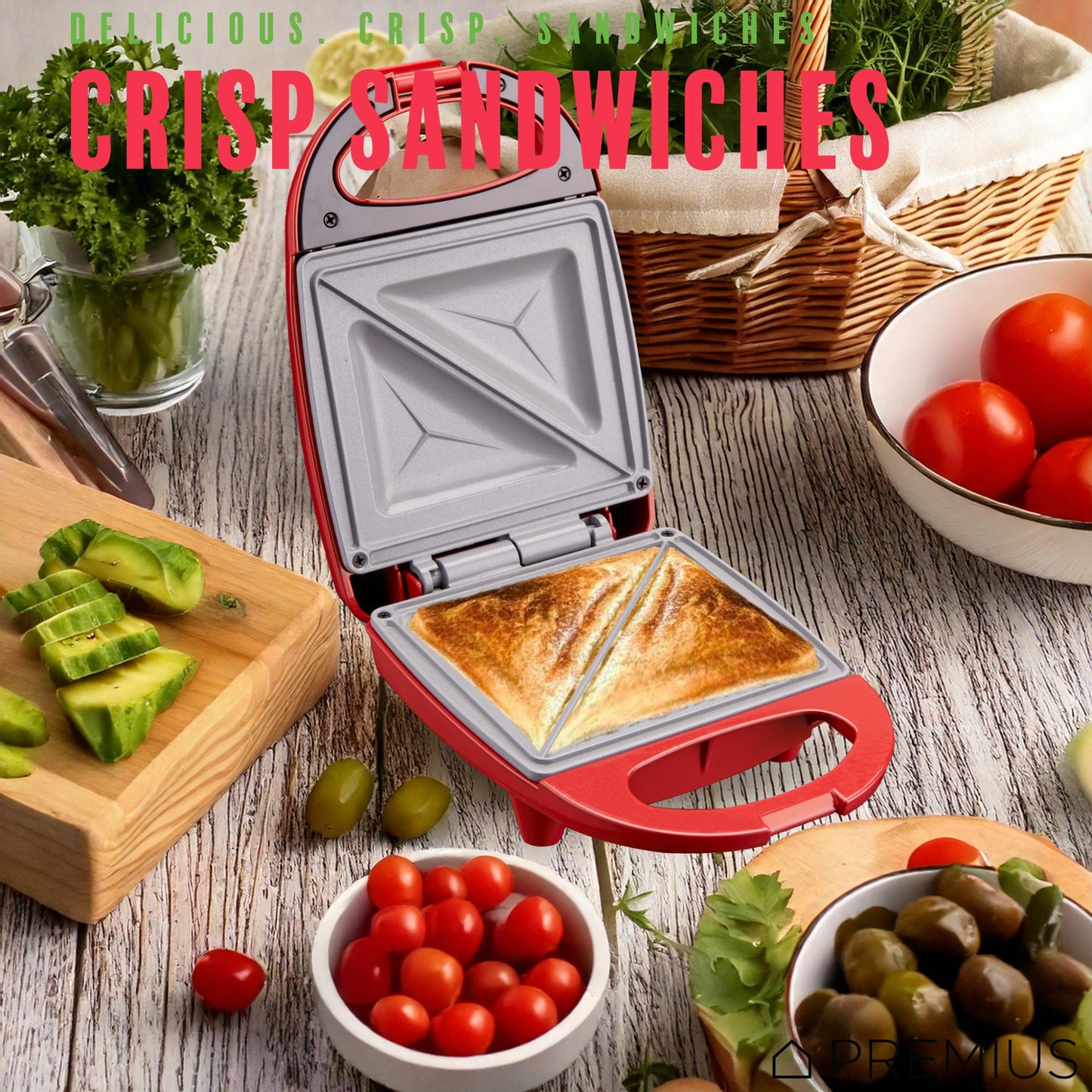 PREMIUS Ceramic Non-Stick Mini Snack Sandwich Maker, 5x4.4 Inch Mold