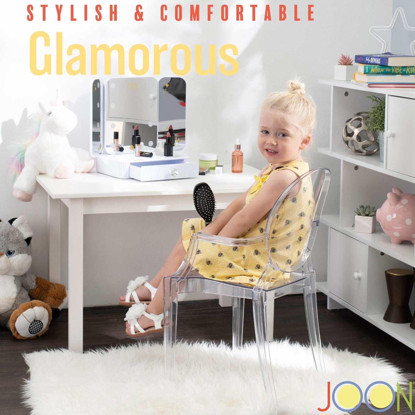 JOON 2 Pack Kids Ghost Chairs with Armrest, 25x13x14.5 Inches, Transparent
