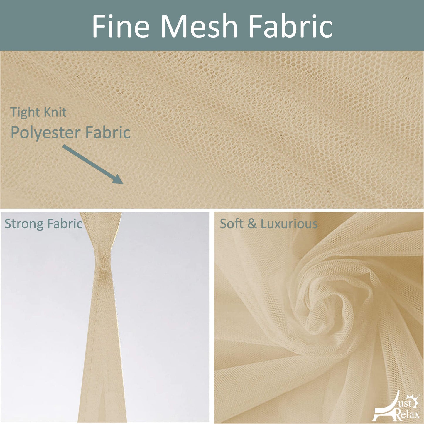 Just Relax Elegant Mosquito Net Bed Canopy Set, Beige, Twin-Full