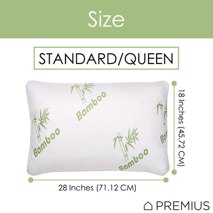 PREMIUS Bamboo Memory Foam Pillow, Standard-Queen, 18x28 Inches