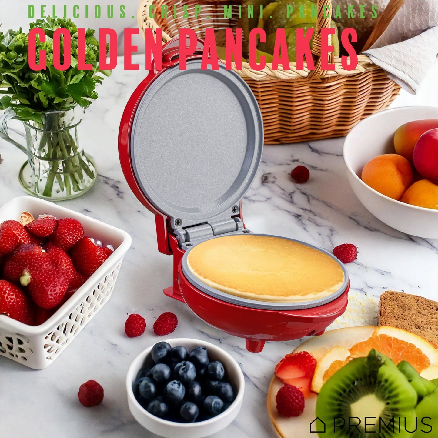 PREMIUS Ceramic Non-Stick Mini Snack Flat Griddle Maker, 4 Inch Mold