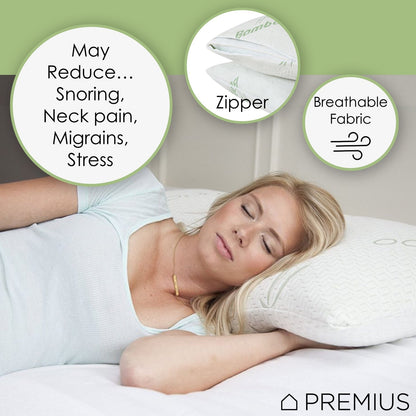 PREMIUS Bamboo Memory Foam Pillow, King, 18x36 Inches