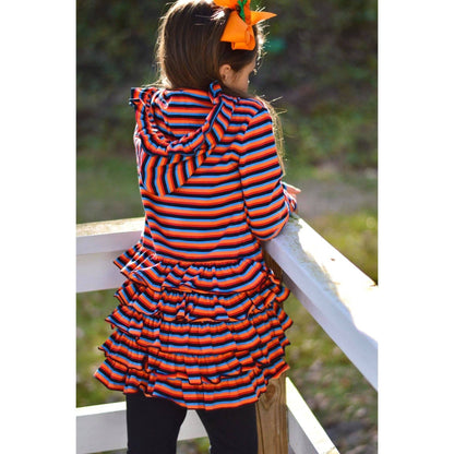 Rainbow Zipper Ruffled Hoodie Cardigan
