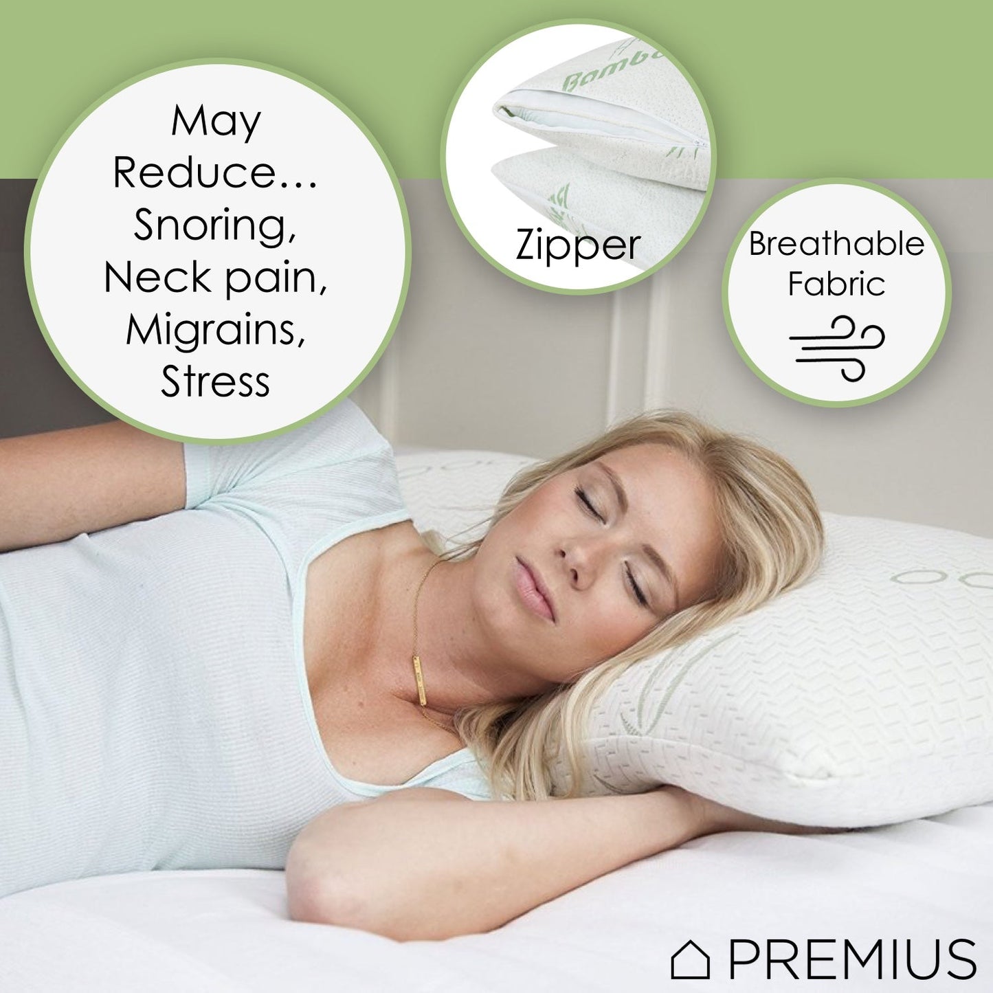 PREMIUS Bamboo Memory Foam Pillow, Standard-Queen, 18x28 Inches