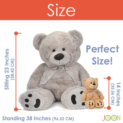 JOON Huge Teddy Bear With Ribbon, Light Gray