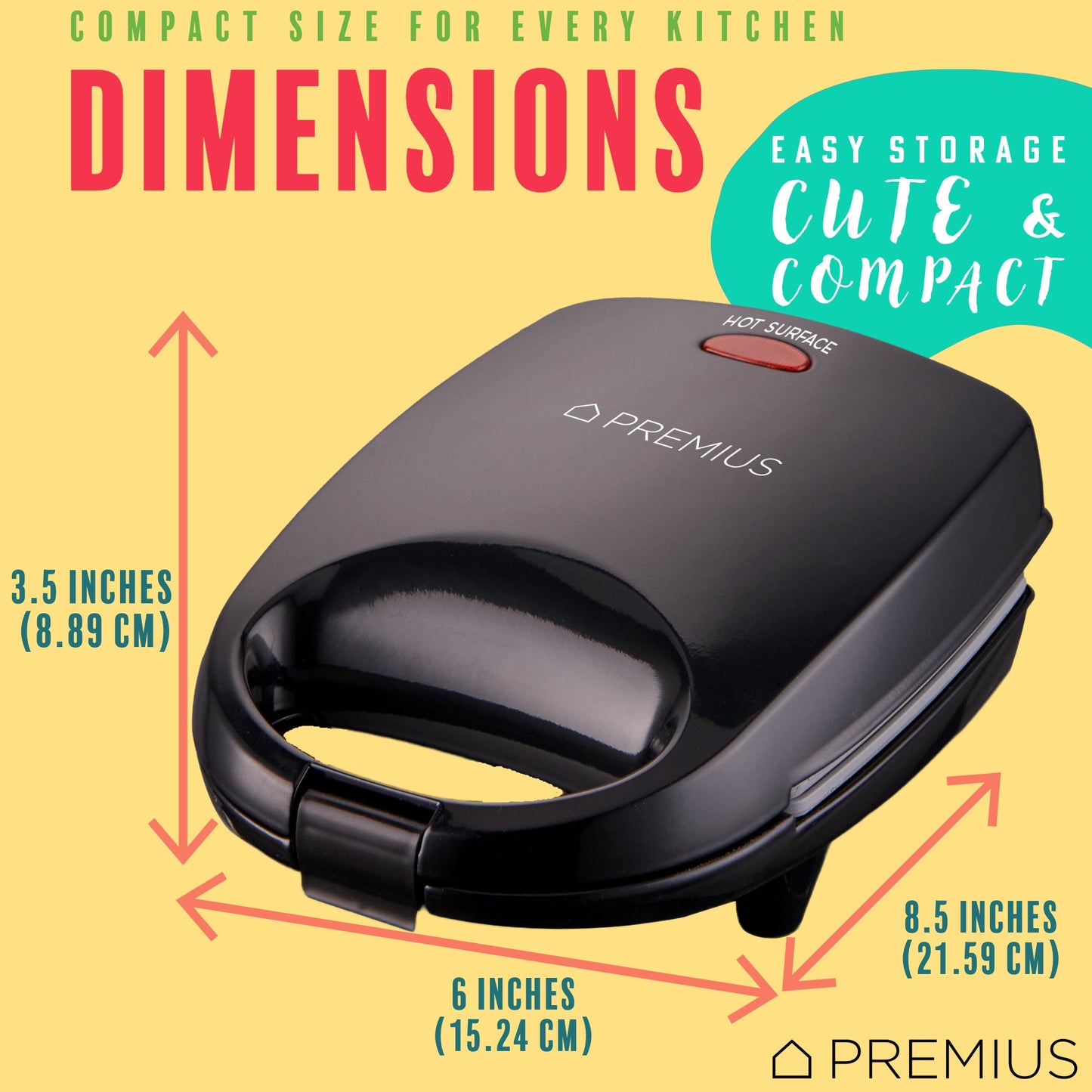 PREMIUS Ceramic Non-Stick Mini Snack Sandwich Maker, 5x4.4 Inch Mold