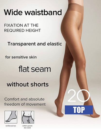 Conte Top 20 Den - Classic Women's Tights Sheer to Waist T-top Low Waist (8С-29СП)
