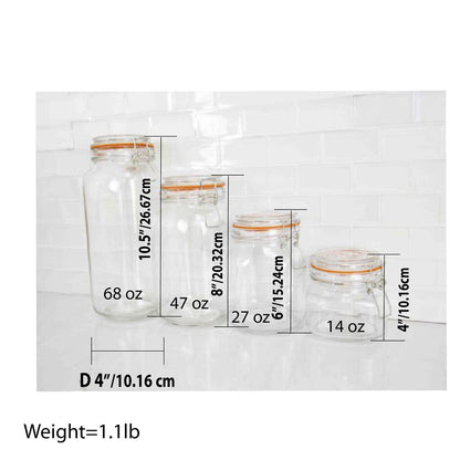 Home Basics 4 Piece, Clear Glass Canister Set with Hermetic Lids