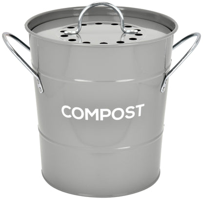 Spigo Steel Kitchen Compost Bin With Vented Charcoal Filter and Bucket, Grey, 1 Gallon