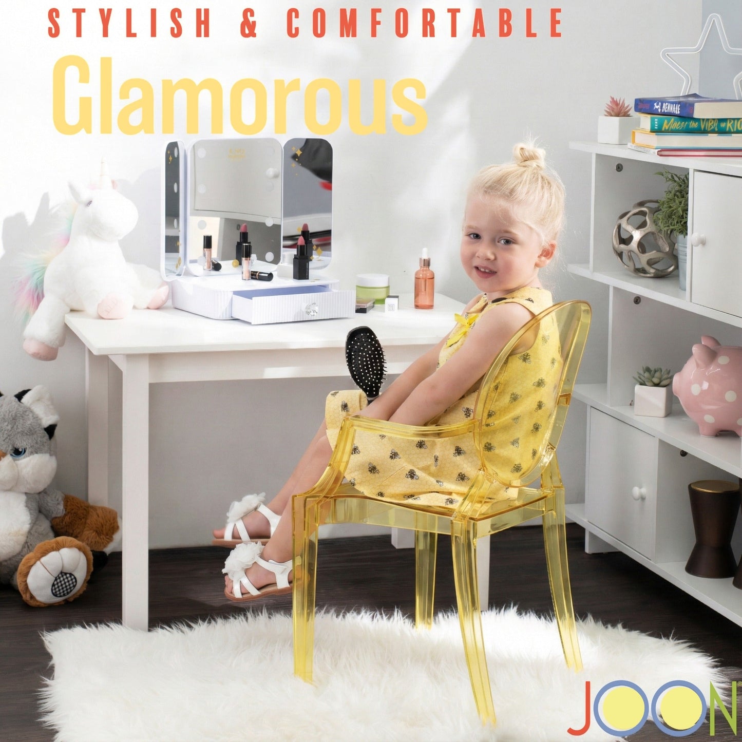 JOON 2 Pack Kids Ghost Chairs with Armrest, 25x13x14.5 Inches, Transparent